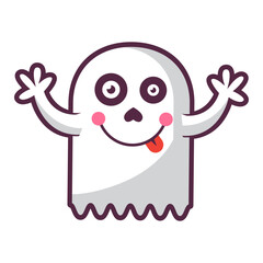 Hand drawn halloween ghost illustration on white background