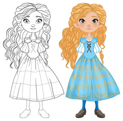 Illustration of a girl with wavy hair