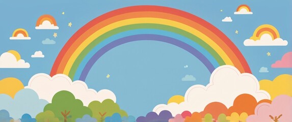illustration colorfull beauty rainbow in the blue sky with white cloud