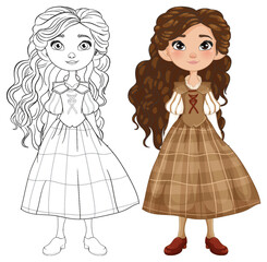Illustration of a girl in a plaid dress