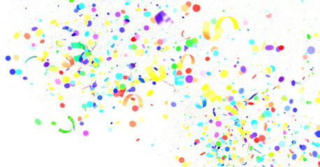 Multicolored paper confetti on transparent background. Realistic confetti flying. Colorful scattered items to holiday decorations.
