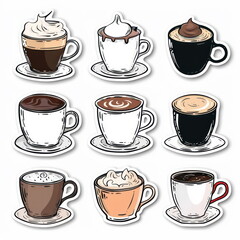 Obraz premium Collection sticker of coffee cup, white background, vector illustration
