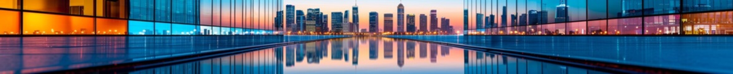 Obraz premium abstract cityscape with vibrant colors and blurry reflections.