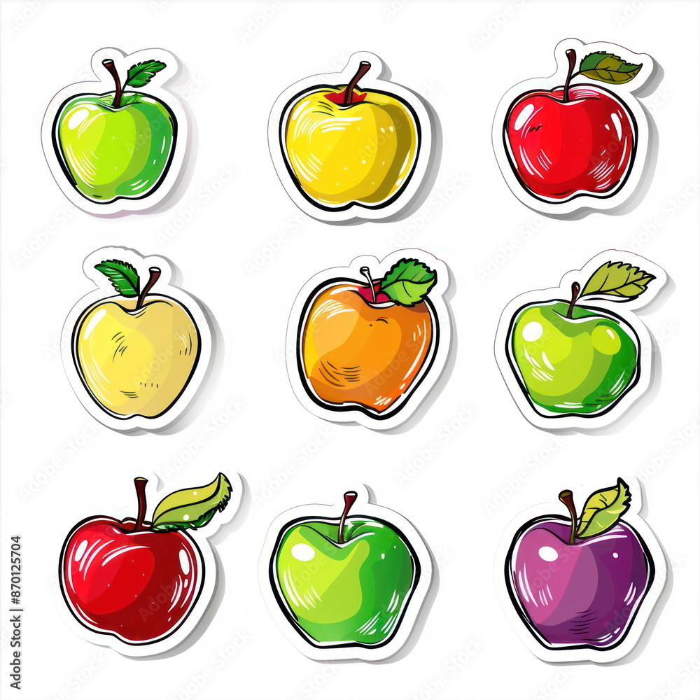 Wall mural Collection sticker of apple, white background, vector illustration