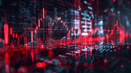 Red stock market or forex trading chart, abstract finance background. Concept of financial crisis, recession, stock market crash, bear market, and economic downturn.