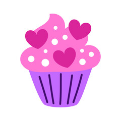 hand drawn cupcake illustration on white background