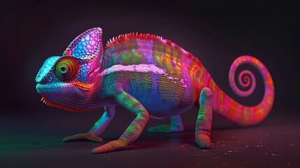 Obraz premium Close shot of a Chameleon on a black background