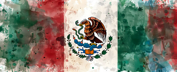 A colorful Mexican flag with an eagle on it