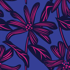 Blue Botanical Floral Seamless Pattern Design