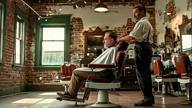 barbershop hairstyling the client inside his workroom