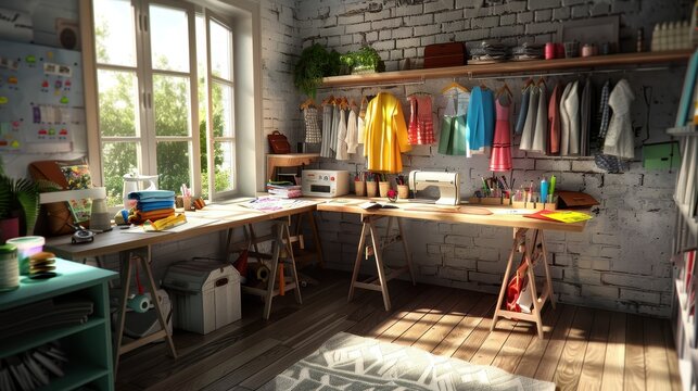 Cozy and Creative Home Sewing Studio with Natural Light and Organized Workspace