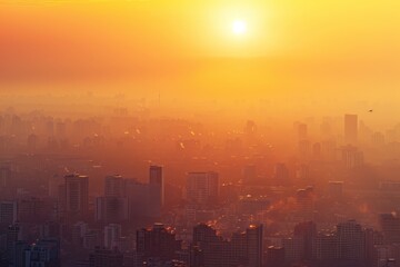 Fototapeta premium Cityscape at Sunset with Golden Haze