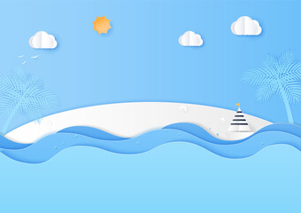 Sea landscape with blue background