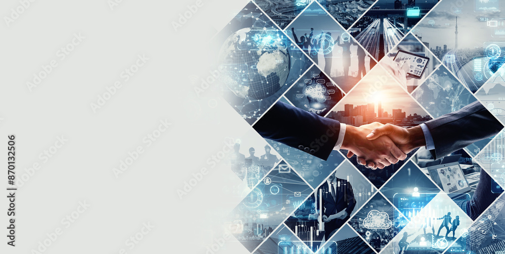 Aufkleber collage background visual of various business scenes and technology concepts. management strategy. d
