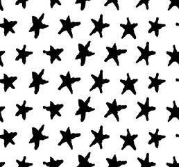 Hand-Drawn Black and White Star Pattern Vector Illustration - Abstract Star Doodles
