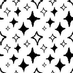 Hand-Drawn Black and White Star Pattern Vector Illustration - Abstract Star Doodles