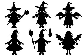 Halloween witch set. Black silhouette Halloween witch vector illustration, set of halloween witches