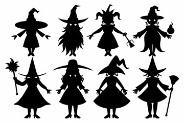 Halloween witch set. Black silhouette Halloween witch vector illustration, set of halloween witches