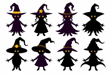 Halloween witch set. Black silhouette Halloween witch vector illustration, set of halloween witches