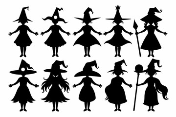 Halloween witch set. Black silhouette Halloween witch vector illustration, set of halloween witches