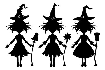 Halloween witch set. Black silhouette Halloween witch vector illustration, set of halloween witches