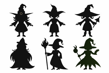 Halloween witch set. Black silhouette Halloween witch vector illustration, set of halloween witches