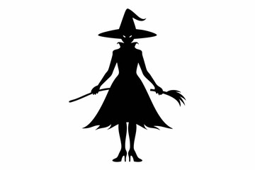 Halloween witch. Black silhouette Halloween witch vector illustration