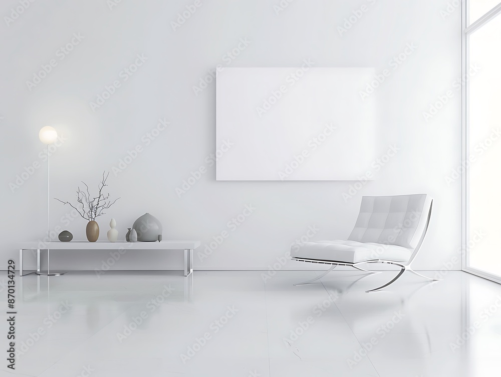 Canvas Prints Minimalist Living Room Interior with White Chair and Mockup Canvas