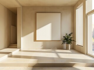 Fototapeta premium Minimalist Interior Design with Blank Canvas and Natural Light.