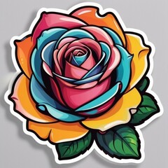 Colorful rose flower in pop art style stickers white