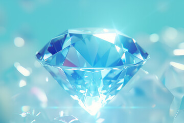 3D rendering of a blue diamond with a white light background