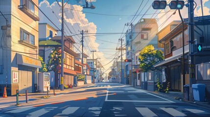 city streets landscape anime style