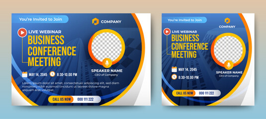 Business Conference live webinar banner invitation and social media post template. Business webinar invitation design. Vector
