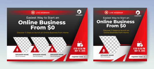 Live webinar online business conference web banner and social media cover template design