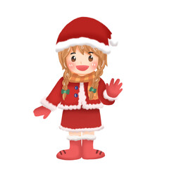 Santa claus Girl costume Cartoon Mascot Cosplay sign in Happy Christmas Day illustration
