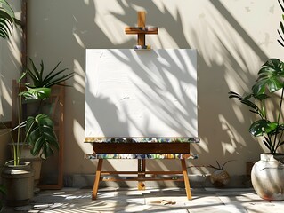 Tranquil Studio Ambience with Impressionistic Wooden Easel and Muted Color Palette