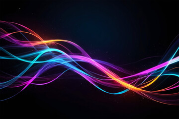 Vibrant Neon Light Trails Abstract Patterns on Dark Background with Text Space