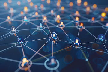 blue and orange image of people connected by lines. The image is of a network of people, with each person represented by a circle. The circles are connected by lines, creating a web-like pattern