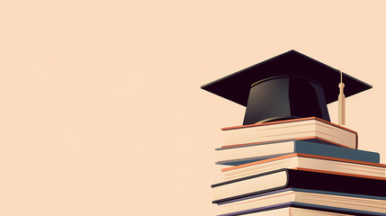 Graduation cap on top of a stack of books