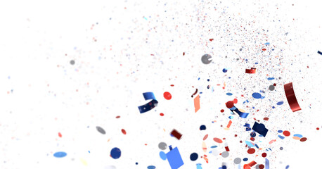 Confetti - Red white blue shiny confetti Confetti on white background, isolate, tricolor concept, independence and freedom day USA