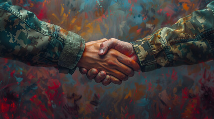 
handshake image hd ,
Military door and soldier salute for leaving home for service army duty and battle in camouflage uniform Mockup war hero and man at entrance ready for armed forces country and ma