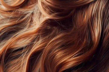 Fototapeta premium A close up of a woman's long, brown hair. The hair is styled in a way that it is flowing and has a shiny, golden hue. Scene is one of elegance and sophistication