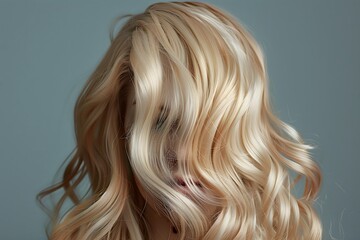 Naklejka premium A woman with blonde hair has her hair in a messy bun. The hair is styled in a way that it looks like it's covered in glitter. Scene is playful and fun