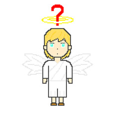 Pixel art of male angel with question mark.pn