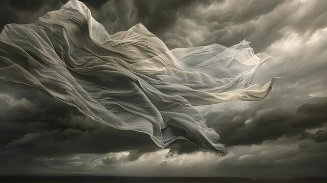 Against a stormy sky the tapestry braves the winds and rain unchanged in its ethereal beauty.