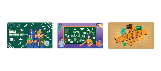Celebration of world teachers day. Render of Scene for Teacher Day with Happy Teachers Day Text. Happy teachers day card best teacher ever concept. Set flat vector modern illustration