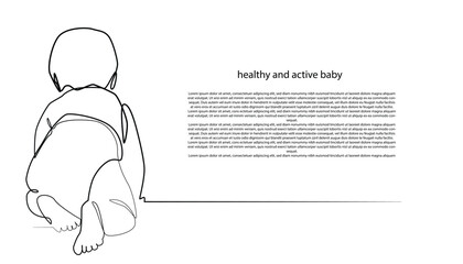 background of a crawling baby.line art drawing of a healthy and active baby.baby health day