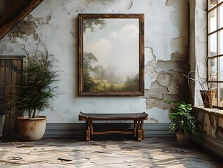 Obraz premium Dramatically Lit Rustic Leather Bound Frame Mockup Against White Background in Vintage Study