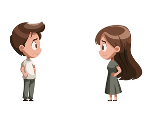 A man and a woman stand at a great distance from each other, family quarrel, conflict, copy space