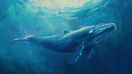 Fototapeta premium Artistic Style Painting of A Whale Swimming in the Ocean Aspect 16:9